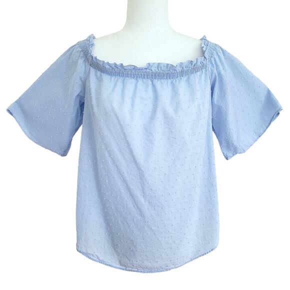 H&M Top Womens 4 Blue Swiss Dot Peasant Blouse Boho Cottagecore Kawaii Cute Twee - Picture 1 of 13